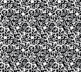 Seamless black background with white pattern in baroque style. Vector retro illustration. Ideal for printing on fabric or paper for wallpapers, textile, wrapping.