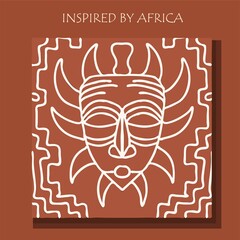 MASK AFRICA. African background, POSTER with tribal traditional pattern. DRAWED BY HAND. vector illustration