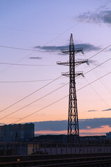 Fototapeta premium Power tower and lines at sunset