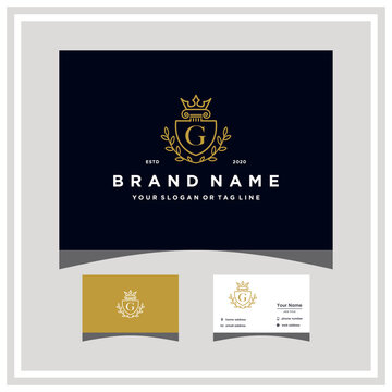 letter G attorney shield logo design and business card vector