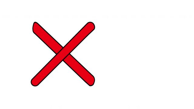 Animation of NO, reject and forbidden mark symbol with Alpha channel. 2d motion element design. Red cross sign X. 