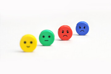 A variety of emotions: joy, serenity, anger, sadness on the colored cubes