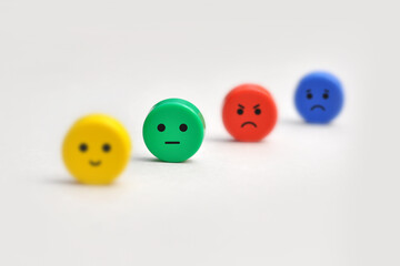 A variety of emotions: joy, serenity, anger, sadness on the colored cubes. Calmness in a person