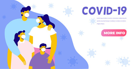 Family together at home during the coronavirus epidemic. Stay home and save lives. Quarantine and self-isolation. Flat vector illustration