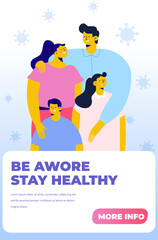 Family together at home during the coronavirus epidemic. Stay home and save lives. Quarantine and self-isolation. Flat vector illustration