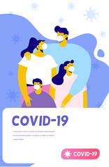 Family together at home during the coronavirus epidemic. Stay home and save lives. Quarantine and self-isolation. Flat vector illustration