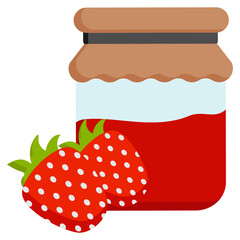 Strawberry Jam Jelly glass jar Concept Vector Icon Design, Fruit preserves and Spread Condiment Symbol on White background, Ready To Eat Sweet Food Sign 