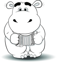 Hippopotamus playing the accordion coloring for children