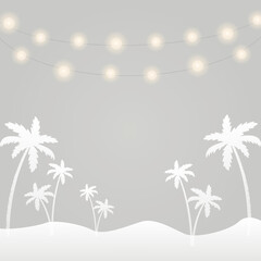 Fototapeta na wymiar Palm trees and hanging decorative lights illustration