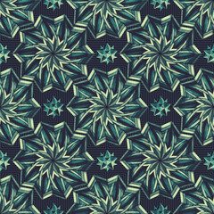 Fototapeta Seamless geometric pattern with hand drawn stellate elements. Blue color scheme, vintage style.

 obraz