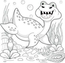 Sea dinosaur under water. Coloring for children.