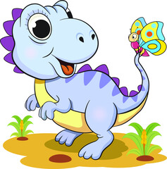 Funny dinosaur with a butterfly