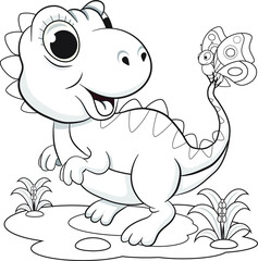 Funny dinosaur with butterfly coloring book