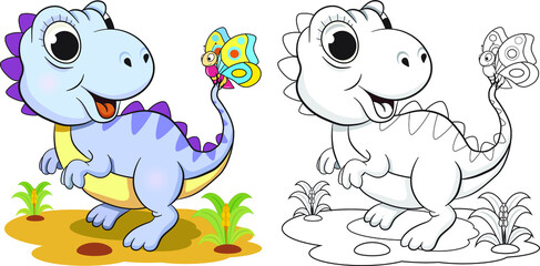 Little funny dinosaur and butterfly coloring book