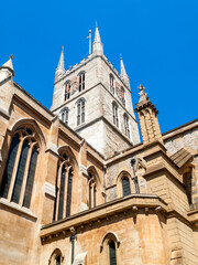 Fototapeta na wymiar Southwark Cathedral at London Bridge London England UK built around 666AD rebuilt in a Norman Gothic style in 1206AD and is a popular travel destination tourist attraction landmark, stock photo image