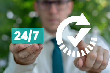 24 hours 7 days business open work concept. Round the clock service.