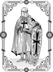 Crusader knight in battle armor, zentangle