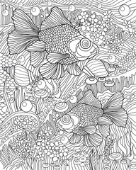 Zentangle with fish. Anti stress coloring