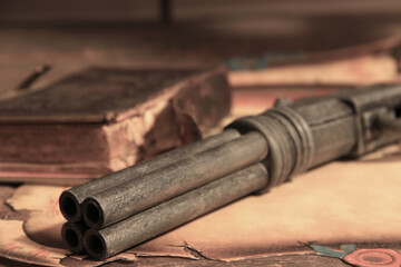 Very old gun and old diary.