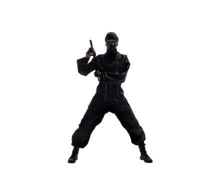 recommend clip art: japanese ninja in black uniform on white background