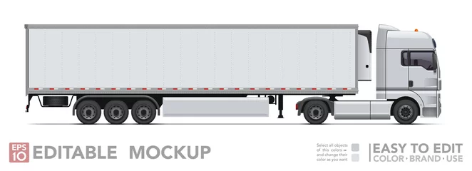 Deurstickers Editable semi truck mockup. Realistick tractor & refrigerated trailer on white background. Vector illustration. Collection © Paul Kovaloff