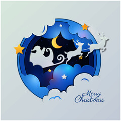 christmas background paper cut style vector design illustration