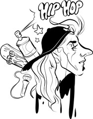 Urban hip hop kid with cap, microphone and spray can