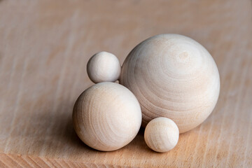 Abstract still life of wooden spheres.	
