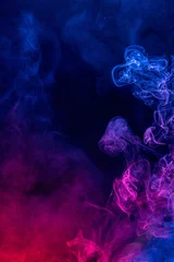 Papier Peint photo Fumée Conceptual image of colorful red and blue color smoke on dark black background.