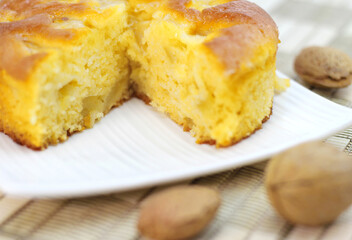 A cake on the plate.