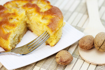 A cake on the plate.