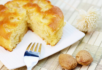 A cake on the plate.