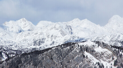 Dangerous snowy mountains in winter.