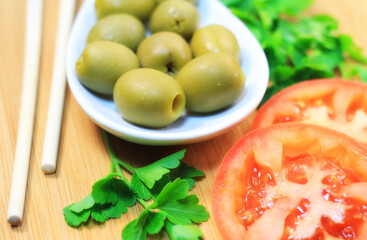 Olives and other healthy vegetables.