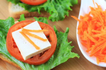 Fresh salad, carrot, potato for healthy meal.