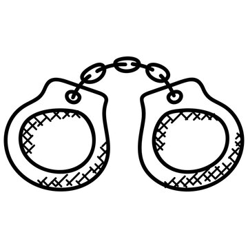 
To circles linked together with a chain depicting handcuffs 
