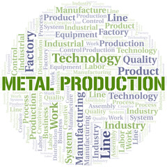Metal Production word cloud create with text only.