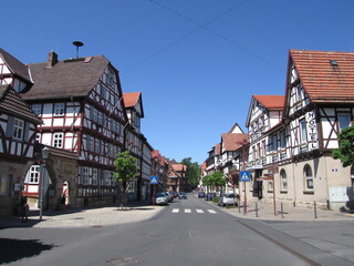 Fototapeta na wymiar Marktstraße und Schlagdstraße in Wanfried an der Werra in Hessen am Hainich