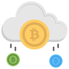 
Crypto cloud raining with digital currency droplets showing icon for cloud bitcoin 
