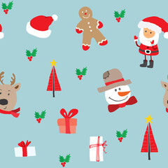 New Year and Christmas seamless pattern, hand drawn doodles Seamless Pattern. Background Vector Illustration