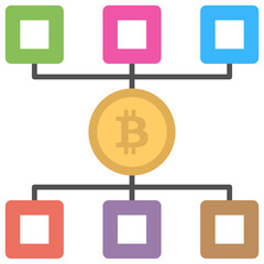 

Bitcoin with outward nodes is a cryptocurrency flat design icon 
