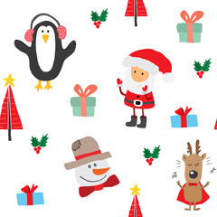 New Year and Christmas seamless pattern, hand drawn doodles Seamless Pattern. Background Vector Illustration