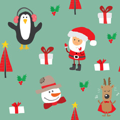 New Year and Christmas seamless pattern, hand drawn doodles Seamless Pattern. Background Vector Illustration