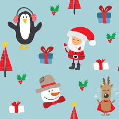 New Year and Christmas seamless pattern, hand drawn doodles Seamless Pattern. Background Vector Illustration