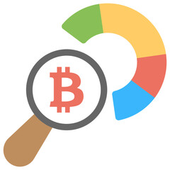 
Pie chart and bitcoin magnifier showing bitcoin data analysis process 
