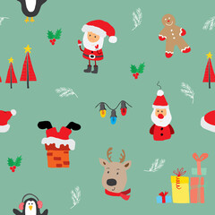 New Year and Christmas seamless pattern, hand drawn doodles Seamless Pattern. Background Vector Illustration