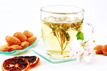 Healthy herbal drink in a bowl of glass.