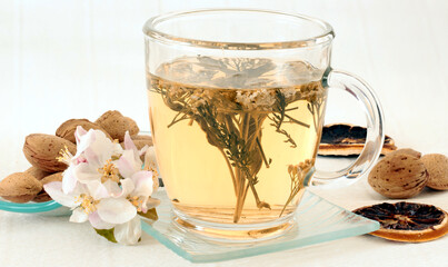 Healthy herbal drink in a bowl of glass.