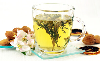 Healthy herbal drink in a bowl of glass.