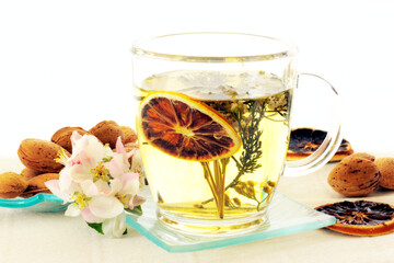 Healthy herbal drink in a bowl of glass.